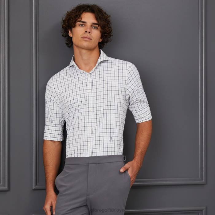 Tattersall ekose modern yakalı naylon dokuma slim fit gömlek erkekler odun kömürü G/FORE Giyim 0J4F11