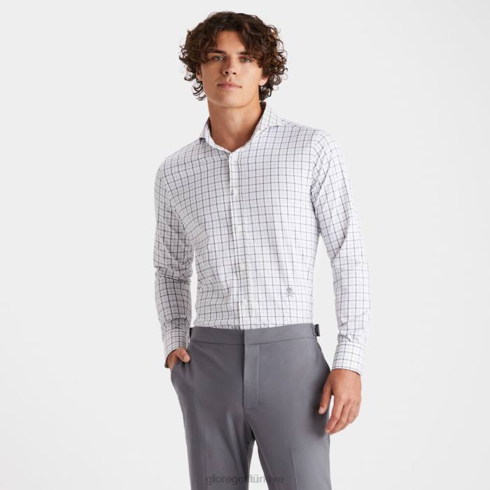 Tattersall ekose modern yakalı naylon dokuma slim fit gömlek erkekler odun kömürü G/FORE Giyim 0J4F11