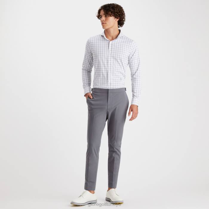 Tattersall ekose modern yakalı naylon dokuma slim fit gömlek erkekler odun kömürü G/FORE Giyim 0J4F11