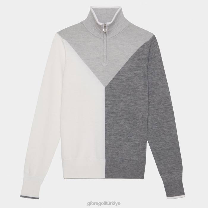 blok renk merinos yünü çeyrek fermuarlı kazak üniseks funda grisi G/FORE Giyim 0J4F358