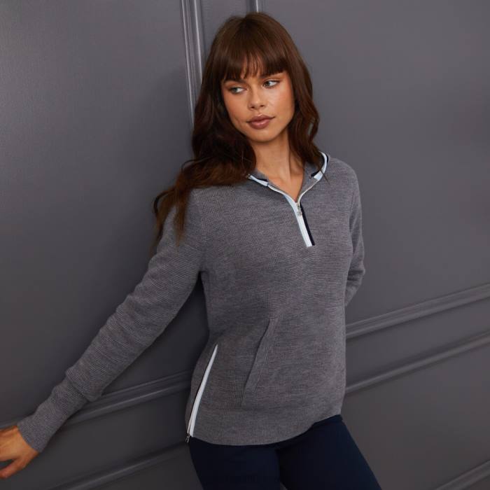 kapüşonlu waffle dikiş merinos yünü çeyrek fermuarlı kazak üniseks funda grisi G/FORE Giyim 0J4F366