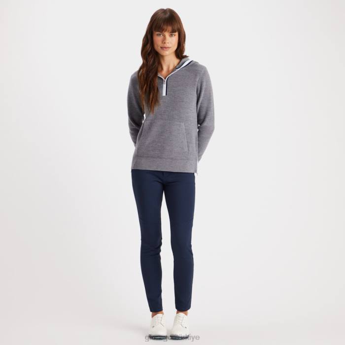 kapüşonlu waffle dikiş merinos yünü çeyrek fermuarlı kazak üniseks funda grisi G/FORE Giyim 0J4F366