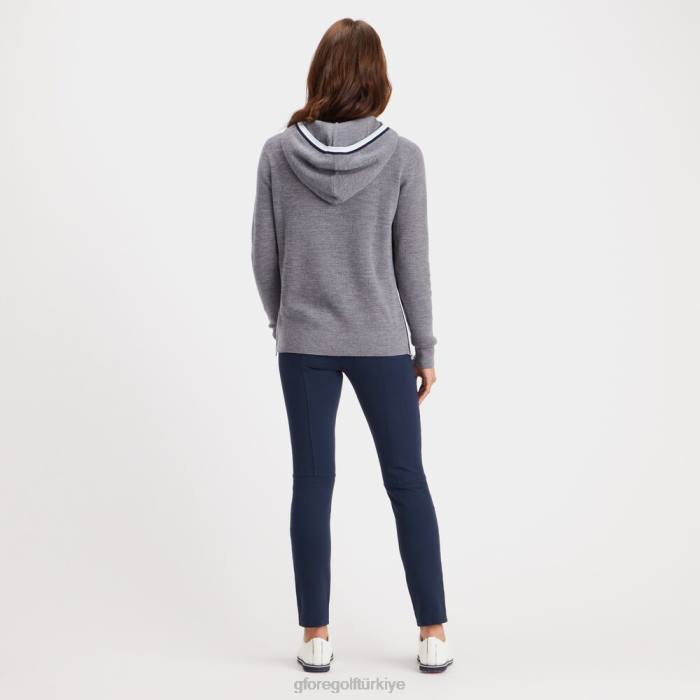 kapüşonlu waffle dikiş merinos yünü çeyrek fermuarlı kazak üniseks funda grisi G/FORE Giyim 0J4F366