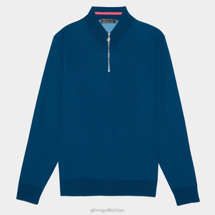 kontrast v yaka merinos yünü çeyrek fermuarlı kazak üniseks benzin G/FORE Giyim 0J4F91