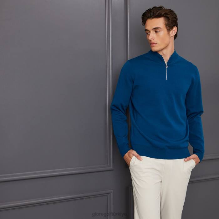 kontrast v yaka merinos yünü çeyrek fermuarlı kazak üniseks benzin G/FORE Giyim 0J4F91