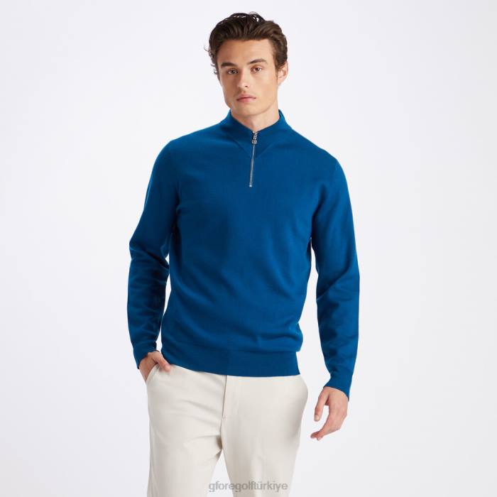 kontrast v yaka merinos yünü çeyrek fermuarlı kazak üniseks benzin G/FORE Giyim 0J4F91