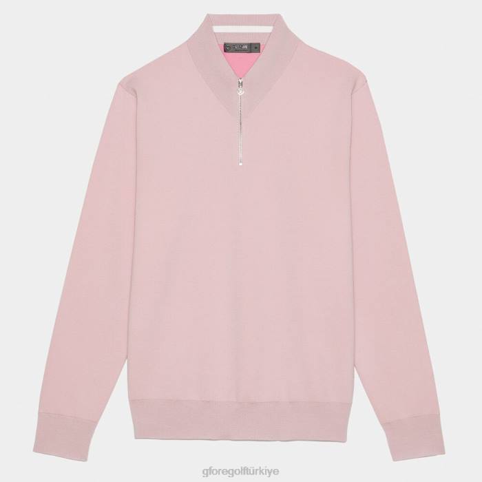 kontrast v yaka merinos yünü çeyrek fermuarlı kazak üniseks kızarmak G/FORE Giyim 0J4F90