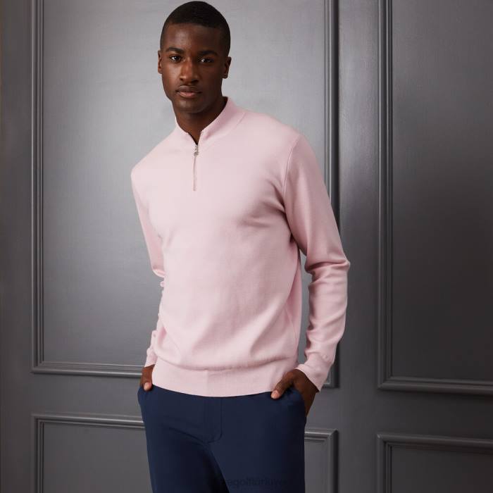 kontrast v yaka merinos yünü çeyrek fermuarlı kazak üniseks kızarmak G/FORE Giyim 0J4F90