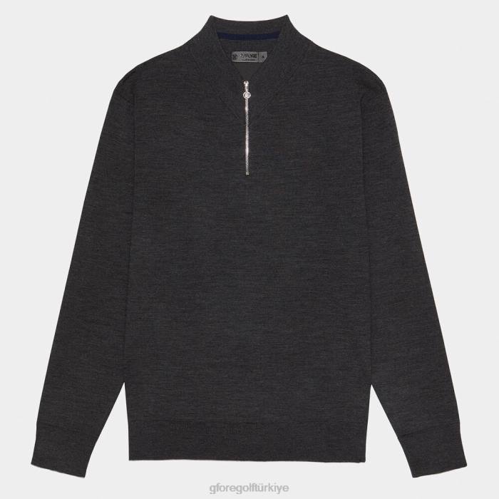 kontrast v yaka merinos yünü çeyrek fermuarlı kazak üniseks koyu kömür funda grisi G/FORE Giyim 0J4F93