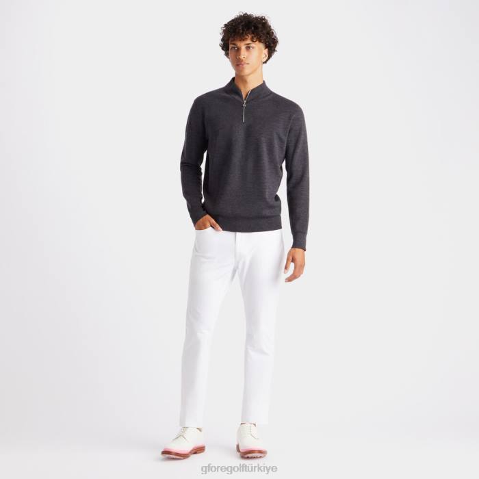 kontrast v yaka merinos yünü çeyrek fermuarlı kazak üniseks koyu kömür funda grisi G/FORE Giyim 0J4F93