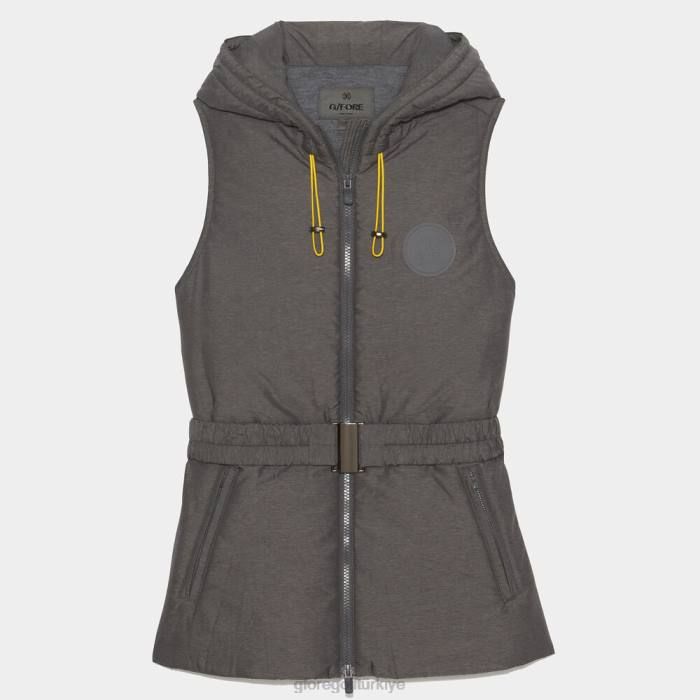 merinos yünü astarlı kapitone naylon kapüşonlu şişme yelek üniseks kömür funda gri G/FORE Giyim 0J4F385