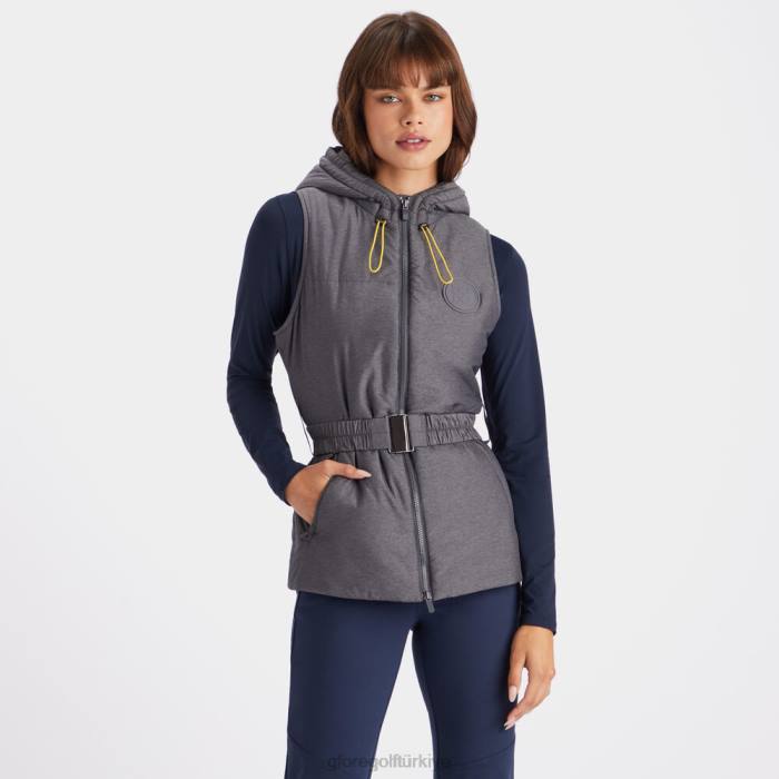 merinos yünü astarlı kapitone naylon kapüşonlu şişme yelek üniseks kömür funda gri G/FORE Giyim 0J4F385