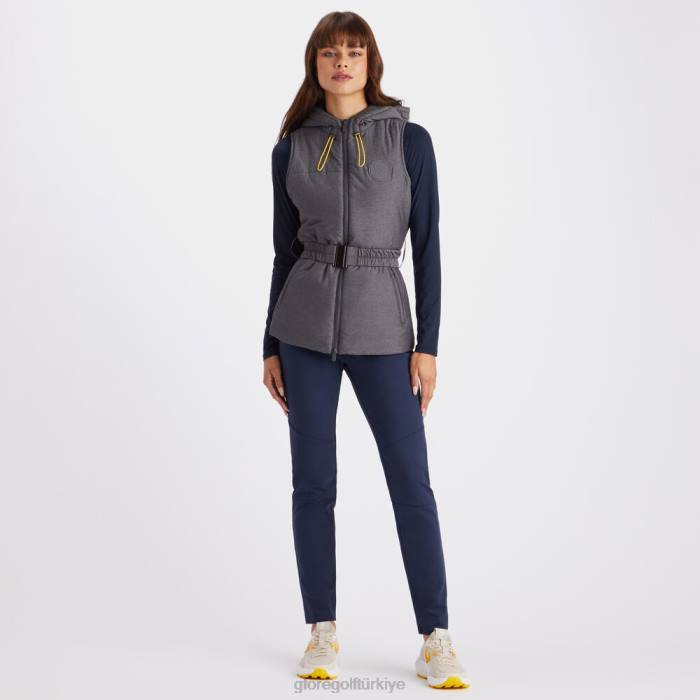 merinos yünü astarlı kapitone naylon kapüşonlu şişme yelek üniseks kömür funda gri G/FORE Giyim 0J4F385